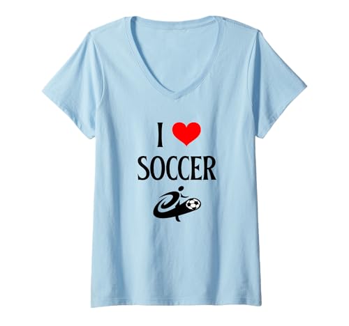 Damen Ich liebe Fußball I Heart Soccer Lustiger Fußballsportliebhaber T-Shirt mit V-Ausschnitt von Soccer Lover I Love Soccer Football Soccer Co