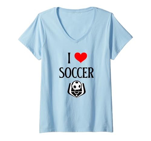 Damen Ich liebe Fußball I Heart Soccer Lustiger Fußballsportliebhaber T-Shirt mit V-Ausschnitt von Soccer Lover I Love Soccer Football Soccer Co