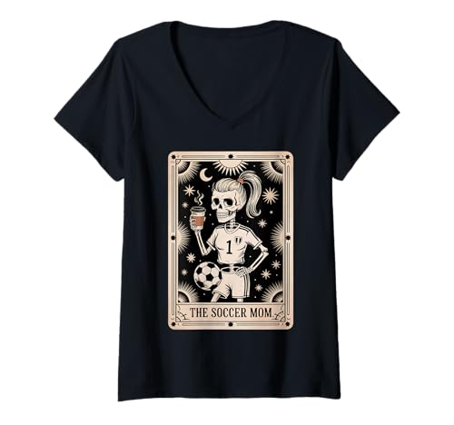 Damen Soccer Mom Tarot Card, Vintage Halloween Soccer T-Shirt mit V-Ausschnitt von Soccer Mom Tarot Card, Vintage Halloween Tee