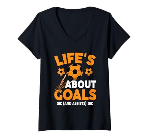Damen Im Leben geht es um Tore und Assists — Fußballspaß T-Shirt mit V-Ausschnitt Damen Im Leben geht es um Tore und Assists — Fußballspaß T-Shirt mit V-Ausschnitt von Soccer Motivation Goals Assists Fun Quote