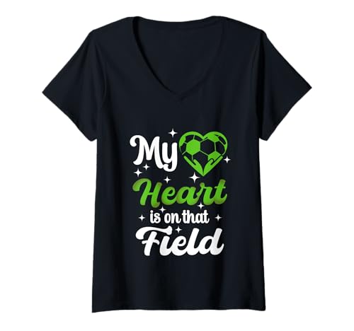 Damen My Heart Is On That Field Fußball Lustiger Spieler Sport Mama T-Shirt mit V-Ausschnitt Damen My Heart Is On That Field Fußball Lustiger Spieler Sport Mama T-Shirt mit V-Ausschnitt von Soccer Player My Heart Is On That Field