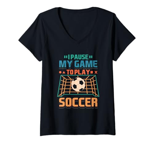 Damen Pause My Game to Play Soccer Lustiges Zitat Gamer Soccer Gaming T-Shirt mit V-Ausschnitt Damen Pause My Game to Play Soccer Lustiges Zitat Gamer Soccer Gaming T-Shirt mit V-Ausschnitt von Soccer Sport Funny Soccer Player Soccer Game Humor