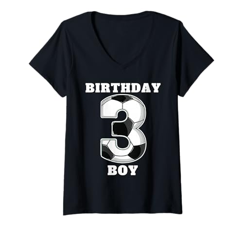 Damen Happy Birthday Soccer Squad 3. Geburtstag Spieler T-Shirt mit V-Ausschnitt von Soccer Squad Birthday Gifts and Apparel for Young