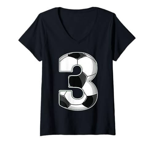 Damen Happy Birthday Soccer Squad 3. Geburtstag Spieler T-Shirt mit V-Ausschnitt von Soccer Squad Birthday Gifts and Apparel for Young