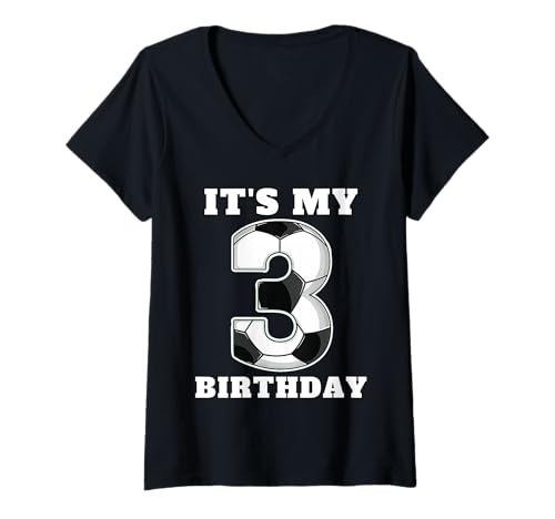 Damen Happy Birthday Soccer Squad 3. Geburtstag Spieler T-Shirt mit V-Ausschnitt von Soccer Squad Birthday Gifts and Apparel for Young