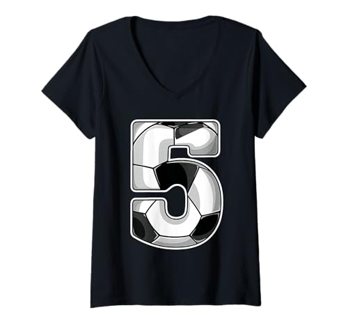 Damen Happy Birthday Soccer Squad 5. Geburtstag Spieler T-Shirt mit V-Ausschnitt von Soccer Squad Birthday Gifts and Apparel for Young