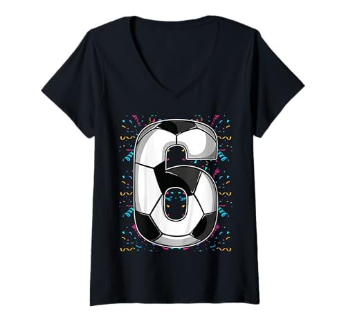 Damen Happy Birthday Soccer Squad 6. Geburtstag Spieler T-Shirt mit V-Ausschnitt von Soccer Squad Birthday Gifts and Apparel for Young