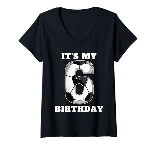 Damen Happy Birthday Soccer Squad 6. Geburtstag Spieler T-Shirt mit V-Ausschnitt von Soccer Squad Birthday Gifts and Apparel for Young