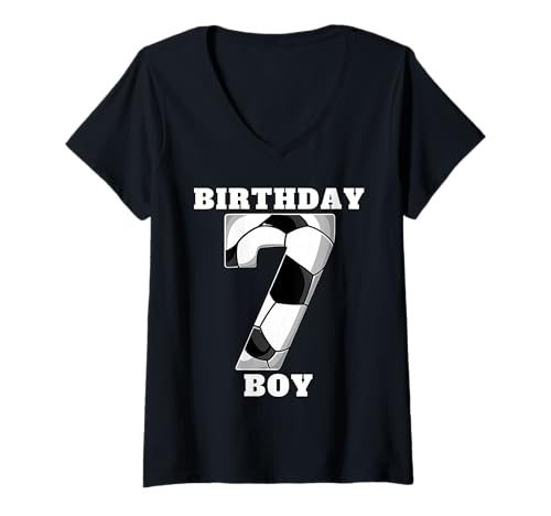 Damen Happy Birthday Soccer Squad 7. Geburtstag Spieler T-Shirt mit V-Ausschnitt von Soccer Squad Birthday Gifts and Apparel for Young