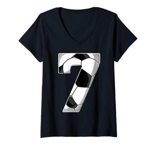 Damen Happy Birthday Soccer Squad 7. Geburtstag Spieler T-Shirt mit V-Ausschnitt von Soccer Squad Birthday Gifts and Apparel for Young