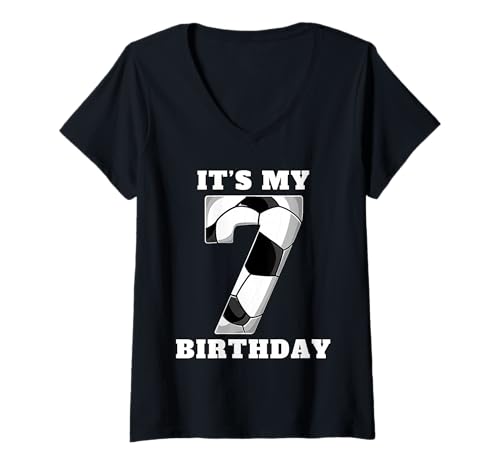 Damen Happy Birthday Soccer Squad 7. Geburtstag Spieler T-Shirt mit V-Ausschnitt von Soccer Squad Birthday Gifts and Apparel for Young