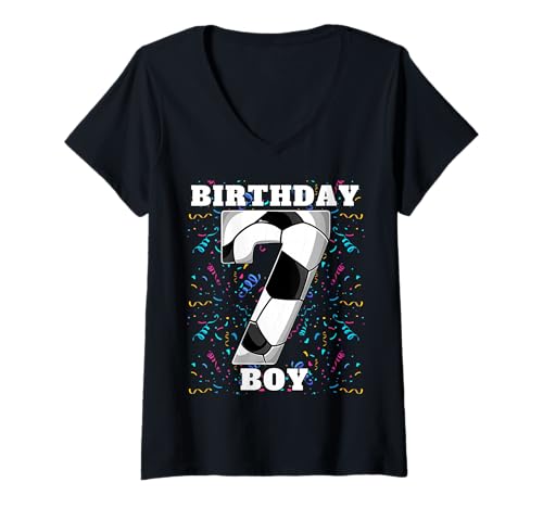 Damen Happy Birthday Soccer Squad 7. Geburtstag Spieler T-Shirt mit V-Ausschnitt von Soccer Squad Birthday Gifts and Apparel for Young