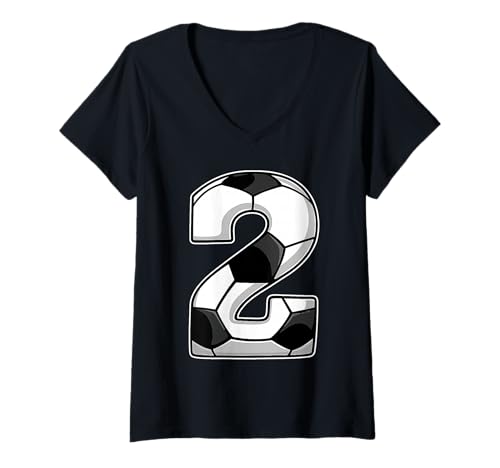 Damen Happy Birthday Soccer Squad Spielertrikot zum 2. Geburtstag T-Shirt mit V-Ausschnitt von Soccer Squad Birthday Gifts and Apparel for Young