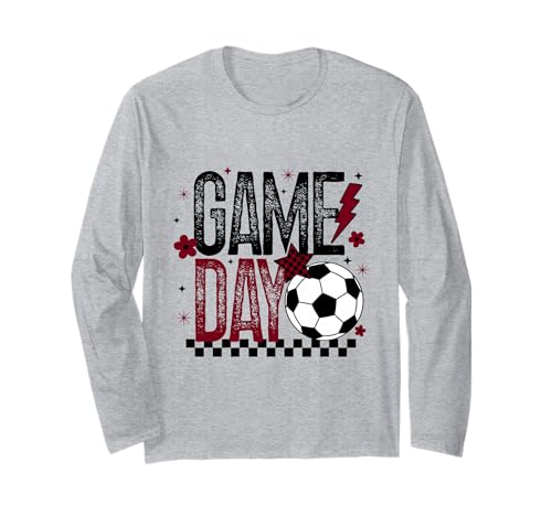 Game Day Mädchen Fußballmannschaft Saison Retro Kastanienbraun und Schwarz Langarmshirt von Soccer T-Shirt Co.