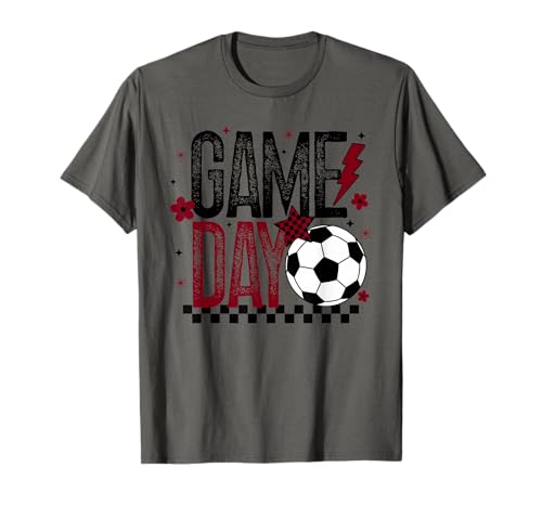 Game Day Mädchen Fußballmannschaft Saison Retro Kastanienbraun und Schwarz T-Shirt von Soccer T-Shirt Co.