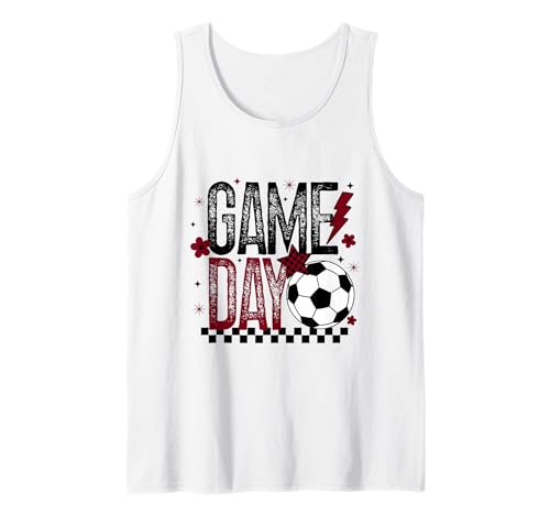 Game Day Mädchen Fußballmannschaft Saison Retro Kastanienbraun und Schwarz Tank Top von Soccer T-Shirt Co.