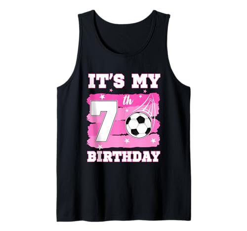 Es ist Mein 7. Geburtstag Fußball-Thema 7 Year Old Girl Bday Tank Top von Soccer Theme 7 Year Old Birthday Girl Gift