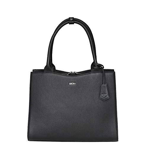 Socha Laptoptasche Damen/Businesstasche Frauen/Designertasche mit Tragegurt - Elegant - Leder - Diamond Edition - 14 Zoll Schwarz von Socha