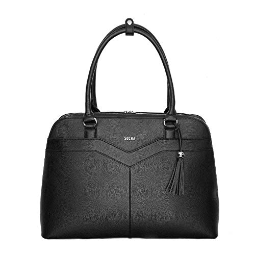 Socha Laptoptasche Damen/Businesstasche Frauen/Notebooktasche mit Tragegurt - Elegant - Extra leichte Synthetik - Couture V Black - 15.6 Zoll Schwarz von Socha