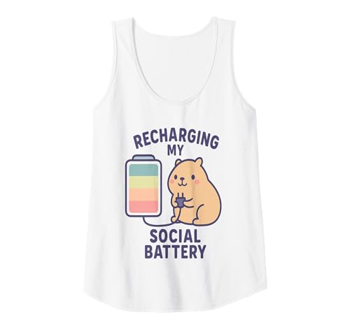 Damen Meine soziale Batterie Aufladen Süße Kawaii Capybara Tank Top von Social Battery Collective