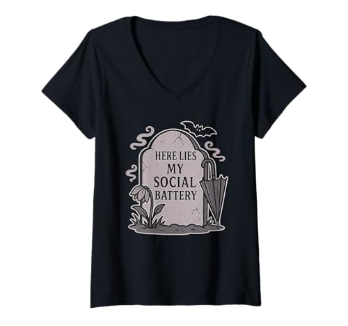 Damen Lustige Goth Social Batterie Cute Emo Halloween T-Shirt mit V-Ausschnitt Damen Lustige Goth Social Batterie Cute Emo Halloween T-Shirt mit V-Ausschnitt von Social Battery Funny Goth Emo Design