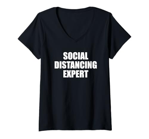 Damen Experte für soziale Distanzierung Introvertiertes antisoziales Grippevirus T-Shirt mit V-Ausschnitt von Social Distancing Expert Introvert Flu Virus Tees