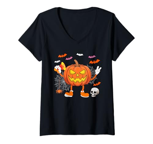 Damen Sozialarbeiter Job Horror geschnitzt Kürbis Halloween Team T-Shirt mit V-Ausschnitt Damen Sozialarbeiter Job Horror geschnitzt Kürbis Halloween Team T-Shirt mit V-Ausschnitt von Social Worker Halloween Costume
