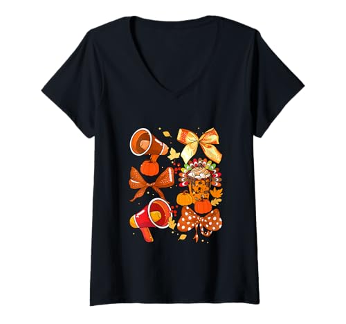Damen Thanksgiving Social Worker Tools Fliege Kürbisse Kaffee T-Shirt mit V-Ausschnitt Damen Thanksgiving Social Worker Tools Fliege Kürbisse Kaffee T-Shirt mit V-Ausschnitt von Social Worker Holiday List Costume