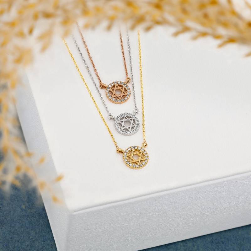 14K Gold Diamant Davidstern Halskette Verstellbare Kette von SocialValue