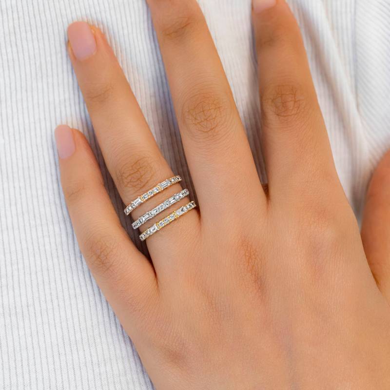 14K Solid Gold Natürliche Diamant Baguette Und Runde Stapelbar Ring Oder Ehering von SocialValue