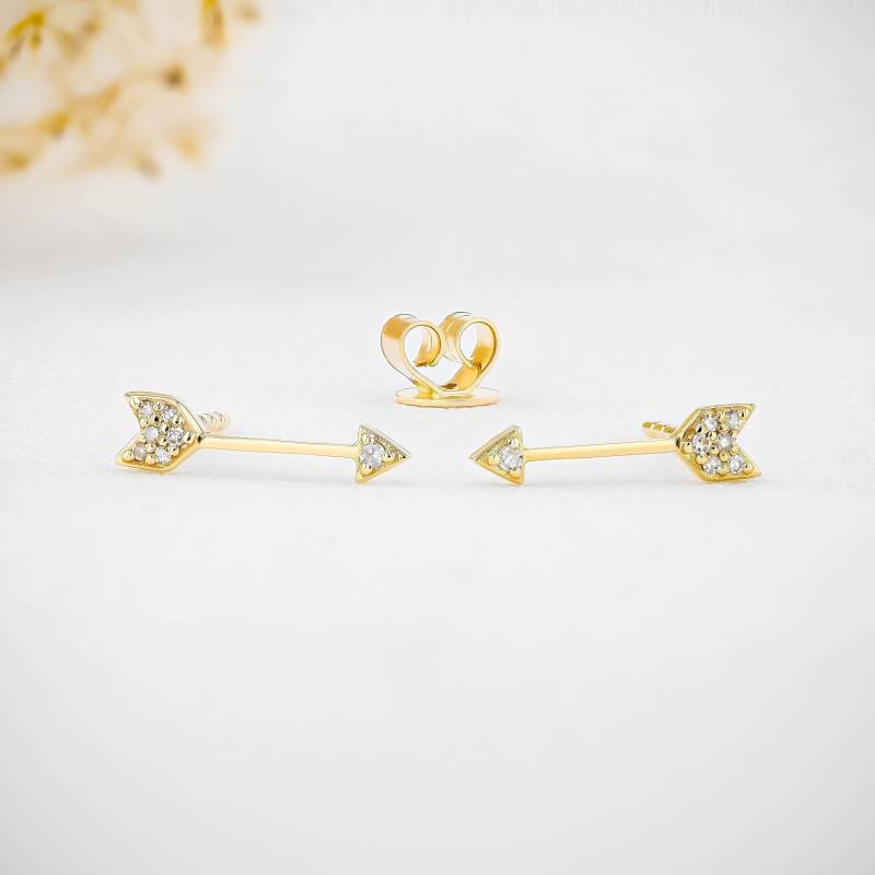 Einzeln | Halbes Paar 14K Gold Diamant Pfeil Ohrstecker von SocialValue