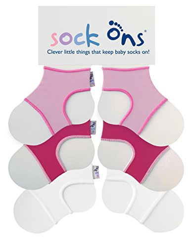 Sock Ons - Baby-Sockenhalter - 0-6 Monate - 3er Pack (1 x Weiß, 1 x Fuchsia, 1 x Baby Pink) - Erstaunliches Vorteilspaket - Baby-Socken immer anziehen! von Sock Ons