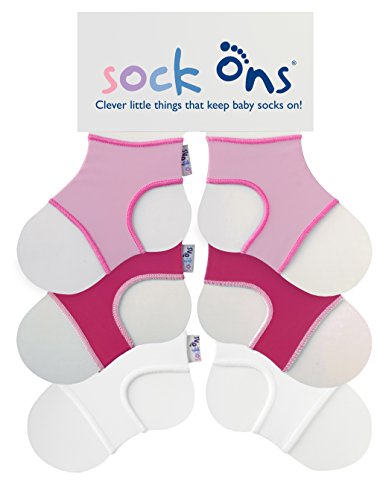 Sock Ons - Baby-Sockenhalter - 6-12 Monate - 3er Pack (1 x Weiß, 1 x Fuchsia, 1 x Baby Pink) - Erstaunliches Vorteilspaket - Baby-Socken immer anziehen! von Sock Ons