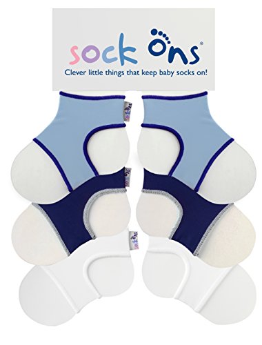 Sock Ons - Baby-Sockenhalter - 6-12 Months - 3er Pack (1 x Baby Blue, 1 x Navy, 1 x Weiß) - Erstaunliches Vorteilspaket - Baby-Socken immer anziehen! von Sock Ons