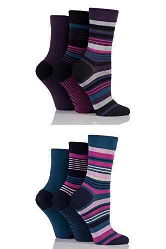 SockShop Damen 6 Paar Komfortmanschette Bambus Socken - Dunkel Streifen 37-41 von SockShop