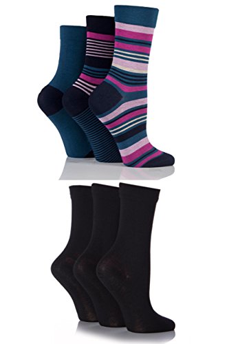 SockShop Damen 6 Paar Komfortmanschette Bambus Socken - Schwarz/Damson 37-41 von SockShop