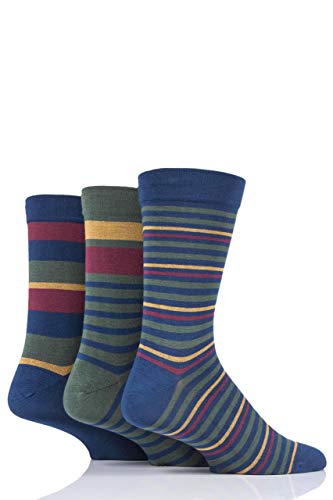 SockShop Herren Comfort Cuff Bambus Gestreifte und Einfarbige Socken Packung Mit 3 Zeder 46-48 von SockShop