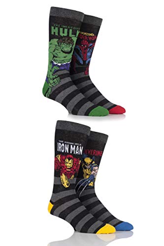 SOCKSHOP Herren 4 Paar Comics Mix Hulk, Spider-Man, Iron Man & Wolverine Socken 46-48 von SOCKSHOP