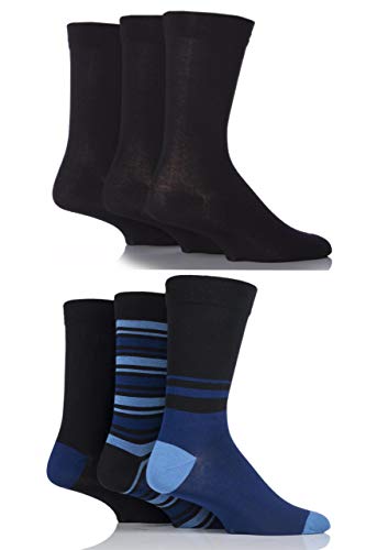 SockShop Herren 6 Paar Komfortmanschette Bambus Socken (39-45, Schwarz Blau Schwarz) von SockShop