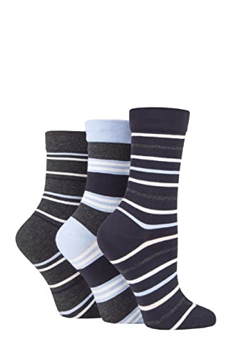 SockShop Damen Bambussocken mit Komfortbündchen Packung mit 3 Blau Streifen 37-42 von SockShop