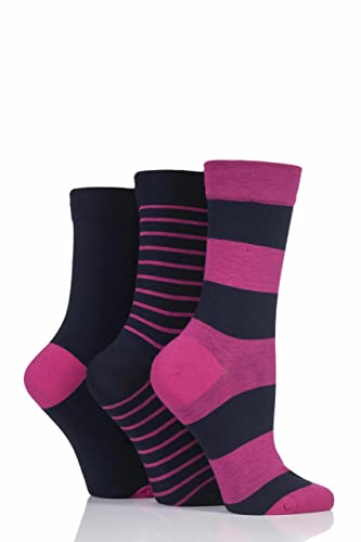 SockShop Damen Bambussocken mit Komfortbündchen Packung mit 3 Marine/Orchidee 37-42 von SockShop