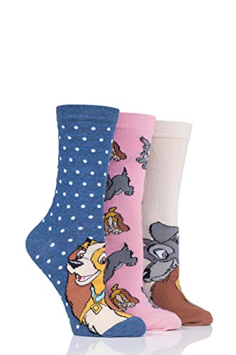 SockShop Damen Disney The Lady and the Tramp Baumwollsocken Packung mit 3 Gemischt 37-42 von SockShop