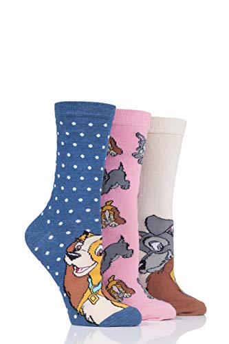 SockShop Damen The Lady and the Tramp Baumwollsocken Packung mit 3 Gemischt 37-42 von SockShop