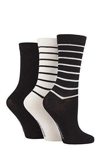 SockShop Damen Gemustert, einfarbig und gestreift Bambus Socken Packung 3 Schwarz Gestreift 37-41 von SockShop