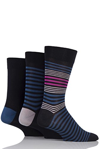 SockShop Herren Comfort Cuff Bambus Gestreifte und Einfarbige Socken Packung Mit 3 Blaugrünes Juwel/Schwarz 46-48 Mens von SockShop