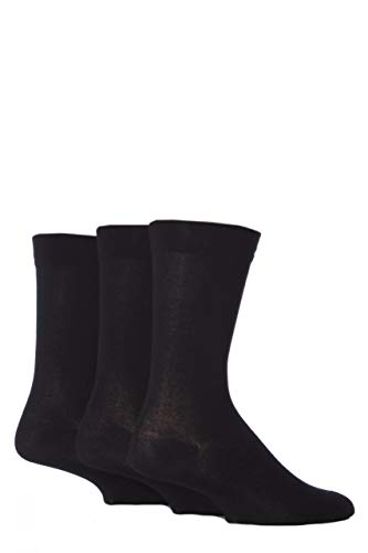 SockShop Herren Comfort Cuff Bambus Gestreifte und Einfarbige Socken Packung Mit 3 Schwarze 39-45 von SockShop