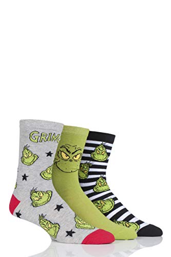 SockShop Herren und Damen Grinch Baumwolle Socken Packung mit 3 Assortiert 36-40 von SockShop