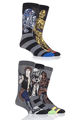 SockShop Mens 5 Pair Disney Star Wars Heros Yoda, Chewbacca, C3P0, R2-D2 und Han Solo Socken 12-14 Mens Assorted von SockShop