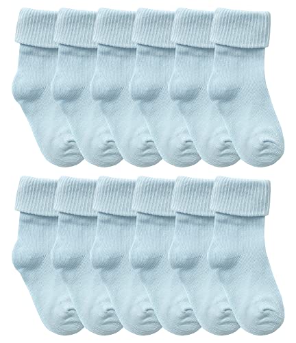 12er Pack Baby Baumwolle Socken | Sock Snob | Atmungsaktiv Weiche Geschenk Socken für Jungen und Mädchen (0-3 Monate, Hellblau) von Sock Snob