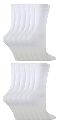 12er Pack Kinder Einfarbig Socken | Sock Snob | Baumwolle Socken für Mädchen und Jungen | 27-30 und 31-34 (30-36, Weiß) von Sock Snob